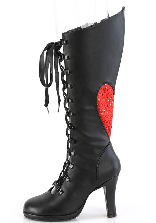 GLAM-243 [Black] | HEELS [PREORDER] - Beserk - all, boots, boots [preorder], clickfrenzy15-2023, demonia, demonia shoes, discountapp, fp, heart, heart shape, heeled boots, heels, heels [preorder], labelpreorder, labelvegan, long boots, love heart, ppo, preorder, shoes, valentines, valentines day, vegan