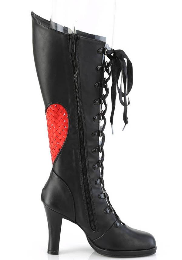 GLAM-243 [Black] | HEELS [PREORDER] - Beserk - all, boots, boots [preorder], clickfrenzy15-2023, demonia, demonia shoes, discountapp, fp, heart, heart shape, heeled boots, heels, heels [preorder], labelpreorder, labelvegan, long boots, love heart, ppo, preorder, shoes, valentines, valentines day, vegan