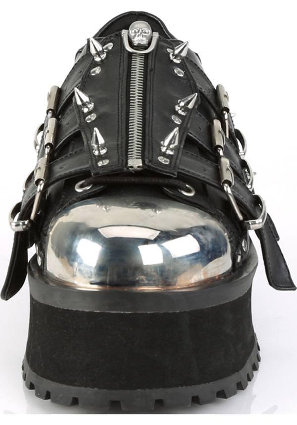 GRAVEDIGGER-03 [Black] | PLATFORMS [PREORDER] - Beserk - all, apr18, black, boots, clickfrenzy15-2023, demonia, demonia shoes, discountapp, flats, flats [preorder], fp, labelpreorder, labelvegan, platforms, platforms [preorder], pleaserimageupdated, ppo, preorder, shoes, skull, spike, spiked, spiked shoe, spikes, spikey, techwear, toe cap, vegan