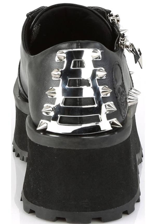 GRAVEDIGGER-04 [Black] | PLATFORMS [PREORDER] - Beserk - all, black, clickfrenzy15-2023, demonia, demonia shoes, discountapp, flats, flats [preorder], fp, jun18, labelpreorder, labelvegan, platforms, platforms [preorder], pleaserimageupdated, ppo, preorder, shoes, skull, spike, spiked, spiked shoe, spikes, spikey, techwear, toe cap, vegan