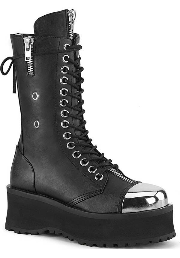 GRAVEDIGGER-14 [Black] | BOOTS [PREORDER] - Beserk - all, black, boot, boots, boots [preorder], clickfrenzy15-2023, demonia, demonia shoes, discountapp, fp, goth, gothic, grunge, jul19, labelpreorder, labelvegan, mens shoes, mid calf boots, platform, platform boots, platforms, platforms [preorder], pleaserimageupdated, ppo, preorder, punk, shoes, steel cap, techwear, vegan