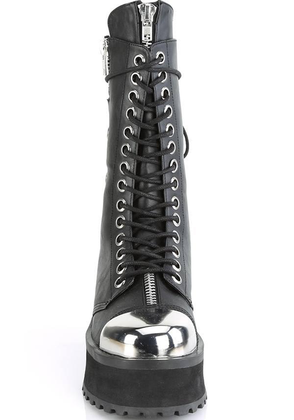 GRAVEDIGGER-14 [Black] | BOOTS [PREORDER] - Beserk - all, black, boot, boots, boots [preorder], clickfrenzy15-2023, demonia, demonia shoes, discountapp, fp, goth, gothic, grunge, jul19, labelpreorder, labelvegan, mens shoes, mid calf boots, platform, platform boots, platforms, platforms [preorder], pleaserimageupdated, ppo, preorder, punk, shoes, steel cap, techwear, vegan