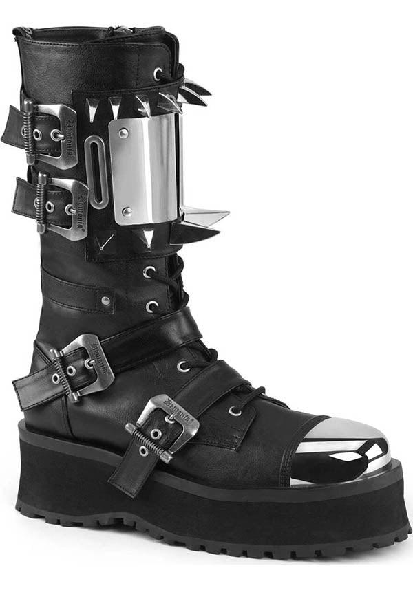 GRAVEDIGGER-250 [Black] | BOOTS [PREORDER] - Beserk - all, black, boots, boots [preorder], clickfrenzy15-2023, demonia, demonia shoes, discountapp, fp, jun18, labelpreorder, labelvegan, pleaserimageupdated, ppo, preorder, shoes, silver, spike, spiked, spiked shoe, spikes, spikey, techwear, toe cap, vegan