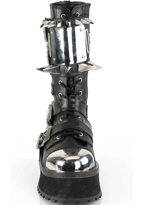 GRAVEDIGGER-250 [Black] | BOOTS [PREORDER] - Beserk - all, black, boots, boots [preorder], clickfrenzy15-2023, demonia, demonia shoes, discountapp, fp, jun18, labelpreorder, labelvegan, pleaserimageupdated, ppo, preorder, shoes, silver, spike, spiked, spiked shoe, spikes, spikey, techwear, toe cap, vegan