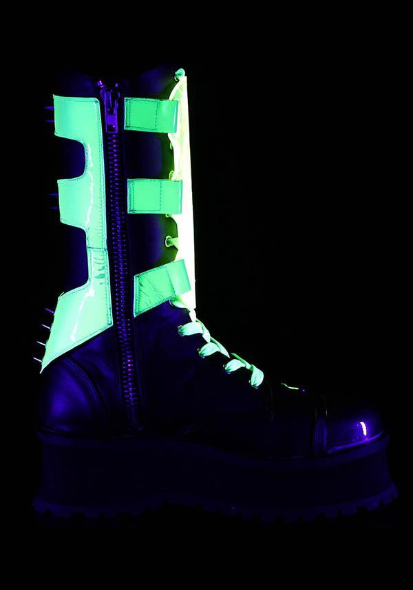 GRAVEDIGGER-255 [Black] | PLATFORM BOOTS [PREORDER] - Beserk - all, all ladies, black, boots, boots [preorder], clickfrenzy15-2023, demonia, demonia shoes, discountapp, fp, glow in the dark, goth, gothic, green, labelpreorder, labeluvreactive, labelvegan, ladies, mens shoes, platform boots, platforms, platforms [preorder], ppo, preorder, shoes, uv, uv reactive, uv_reactive, uvreactive, vegan