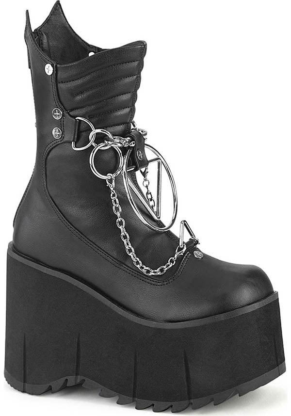 KERA-130 [Black] | PLATFORM BOOTS [PREORDER] - Beserk - all, all ladies, black, boots, boots [preorder], chains, clickfrenzy15-2023, demonia, demonia shoes, discountapp, fp, goth, gothic, labelpreorder, labelvegan, ladies, mid calf boots, platform, platform boots, platforms, platforms [preorder], ppo, preorder, shoes, vegan