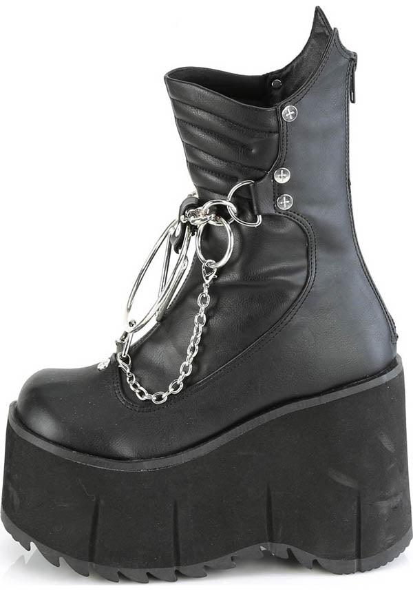 KERA-130 [Black] | PLATFORM BOOTS [PREORDER] - Beserk - all, all ladies, black, boots, boots [preorder], chains, clickfrenzy15-2023, demonia, demonia shoes, discountapp, fp, goth, gothic, labelpreorder, labelvegan, ladies, mid calf boots, platform, platform boots, platforms, platforms [preorder], ppo, preorder, shoes, vegan