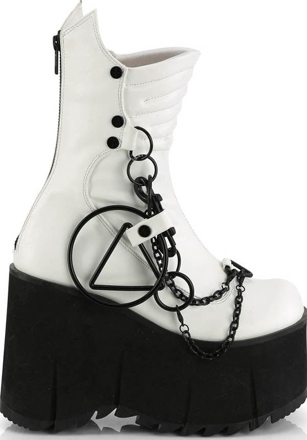 KERA-130 [White] | PLATFORM BOOTS [PREORDER] - Beserk - all, all ladies, boots, boots [preorder], chain, clickfrenzy15-2023, demonia, demonia shoes, discountapp, fp, goth, gothic, labelpreorder, labelvegan, ladies, pastel goth, platform, platform boots, platforms, platforms [preorder], ppo, preorder, shoes, vegan, white