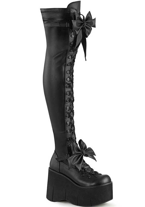 KERA-303 [Black] | PLATFORM BOOTS [PREORDER] - Beserk - all, black, boot, boots, boots [preorder], bow, clickfrenzy15-2023, demonia, demonia shoes, discountapp, fp, goth, gothic, halloween, harajuku, kawaii, labelpreorder, labelvegan, lolita, matte, platform, platforms, platforms [preorder], ppo, preorder, shoes, thigh high boots, vegan