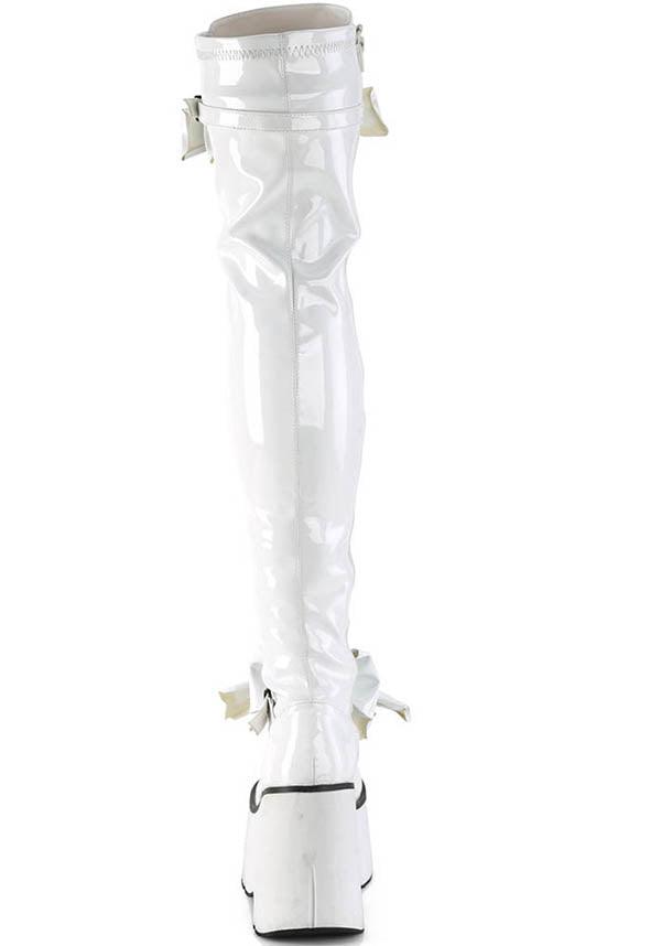 KERA-303 [White Patent] | PLATFORM BOOTS [PREORDER] - Beserk - all, all ladies, boots, boots [preorder], bow, clickfrenzy15-2023, demonia, demonia shoes, discountapp, fp, labelpreorder, labelvegan, ladies, pastel goth, patent, platforms, platforms [preorder], ppo, preorder, shoes, thigh high, vegan, white