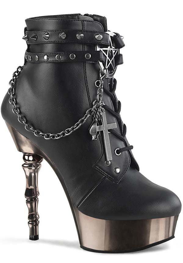 MUERTO-1001 [Black/Pewter Chrome] | PLATFORM HEELS [PREORDER] - Beserk - all, ankle boots, black, boots, boots [preorder], chain, clickfrenzy15-2023, cross, dec18, discountapp, fp, heels, heels [preorder], labelpreorder, platform boots, platform heels, platforms, platforms [preorder], PPO, preorder, shoes, skull, steampunk