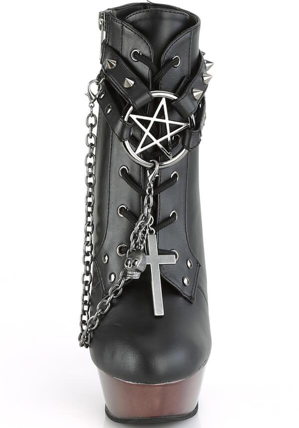 MUERTO-1001 [Black/Pewter Chrome] | PLATFORM HEELS [PREORDER] - Beserk - all, ankle boots, black, boots, boots [preorder], chain, clickfrenzy15-2023, cross, dec18, discountapp, fp, heels, heels [preorder], labelpreorder, platform boots, platform heels, platforms, platforms [preorder], PPO, preorder, shoes, skull, steampunk
