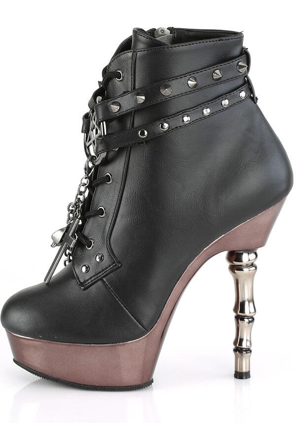 MUERTO-1001 [Black/Pewter Chrome] | PLATFORM HEELS [PREORDER] - Beserk - all, ankle boots, black, boots, boots [preorder], chain, clickfrenzy15-2023, cross, dec18, discountapp, fp, heels, heels [preorder], labelpreorder, platform boots, platform heels, platforms, platforms [preorder], PPO, preorder, shoes, skull, steampunk
