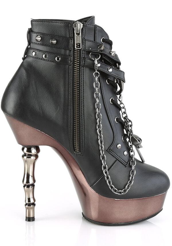MUERTO-1001 [Black/Pewter Chrome] | PLATFORM HEELS [PREORDER] - Beserk - all, ankle boots, black, boots, boots [preorder], chain, clickfrenzy15-2023, cross, dec18, discountapp, fp, heels, heels [preorder], labelpreorder, platform boots, platform heels, platforms, platforms [preorder], PPO, preorder, shoes, skull, steampunk