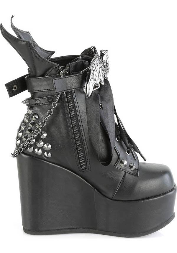 POISON-107 [Black] | PLATFORM BOOTS [PREORDER] - Beserk - all, all ladies, bat, bats, black, boots, boots [preorder], clickfrenzy15-2023, cross, demonia, demonia shoes, discountapp, fp, goth, gothic, heels, heels [preorder], labelpreorder, labelvegan, ladies, pentagram, platform heels, platforms, platforms [preorder], ppo, preorder, shoes, stud, studded, studs, vegan