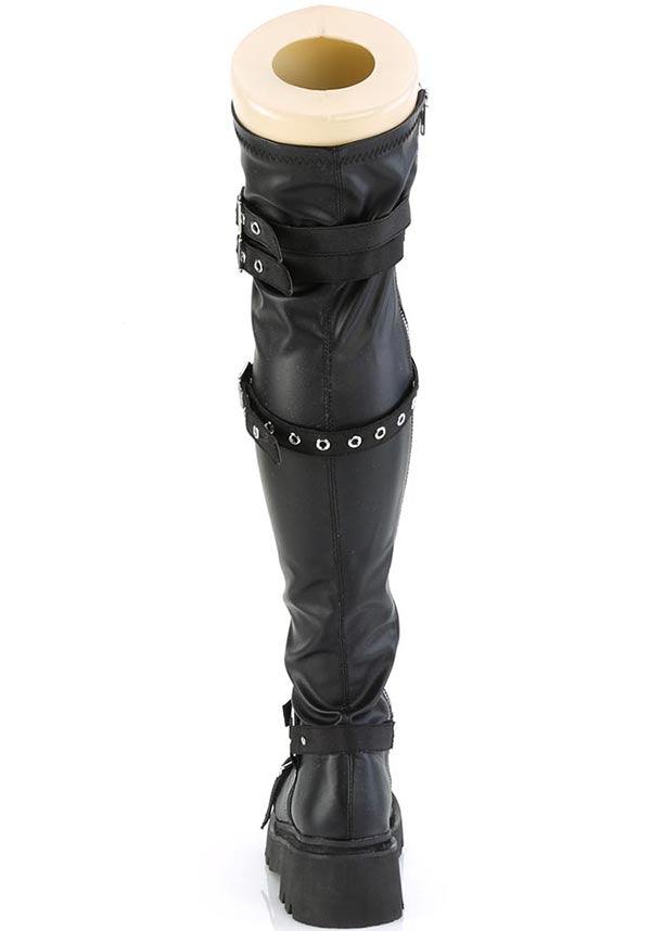 RENEGADE-320 [Black Stretch Vegan Leather] | BOOTS [PREORDER] - Beserk - all, black, boots, boots [preorder], clickfrenzy15-2023, demonia, demonia shoes, discountapp, fp, googleshopping, goth, gothic, knee high boots, labelpreorder, labelvegan, lace up, long boots, ppo, preorder, shoes, thigh high boots, vegan