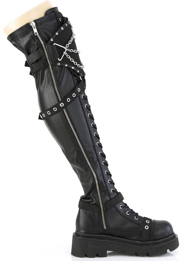 Demonia Shoes RENEGADE-320 Black Stretch Vegan Leather Boots