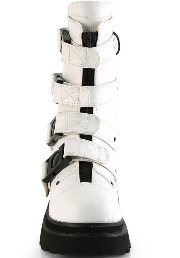 RENEGADE-55 [White] | BOOTS [PREORDER] - Beserk - all, all ladies, boot, boots, boots [preorder], clickfrenzy15-2023, demonia, demonia shoes, discountapp, fp, goth, gothic, labelpreorder, labelvegan, ladies, long boots, mid calf boots, ppo, preorder, shoes, vegan, white