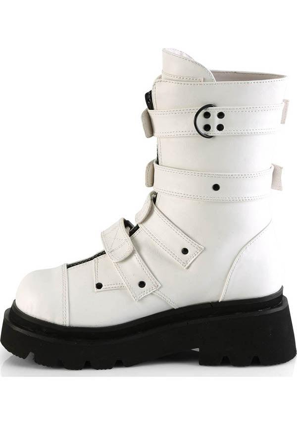RENEGADE-55 [White] | BOOTS [PREORDER] - Beserk - all, all ladies, boot, boots, boots [preorder], clickfrenzy15-2023, demonia, demonia shoes, discountapp, fp, goth, gothic, labelpreorder, labelvegan, ladies, long boots, mid calf boots, ppo, preorder, shoes, vegan, white