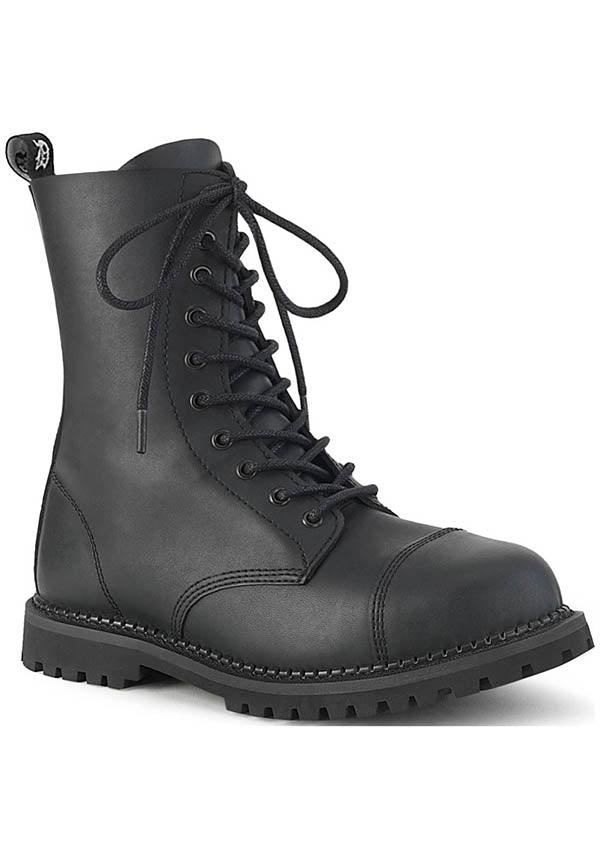 RIOT-10 [Black] | BOOTS [PREORDER] - Beserk - all, black, boots, boots [preorder], clickfrenzy15-2023, demonia, demonia shoes, discountapp, flats, flats [preorder], fp, goth, gothic, labelpreorder, labelvegan, pleaserimageupdated, ppo, preorder, shoes, vegan