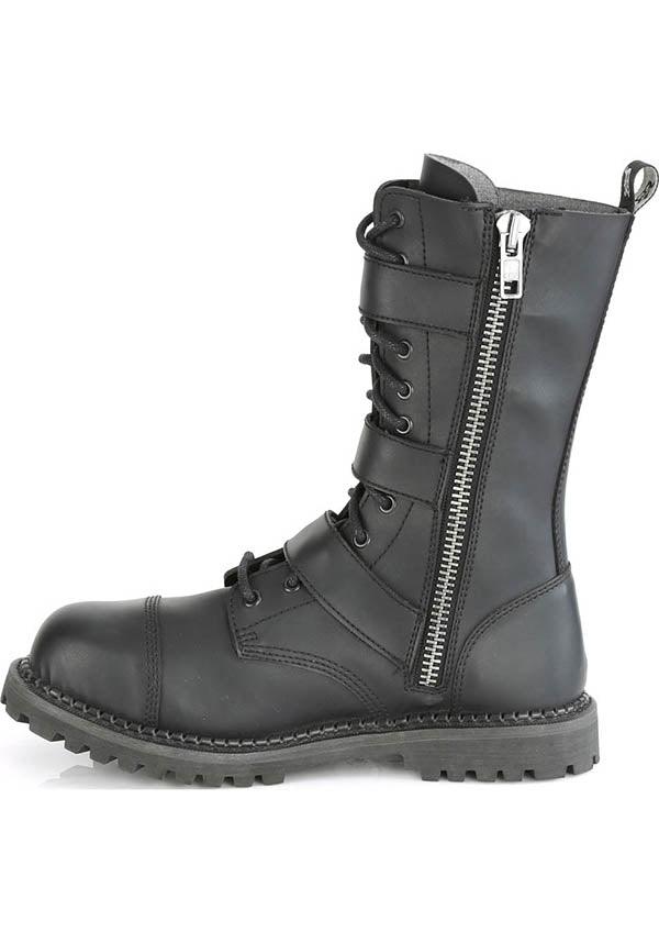 RIOT-12BK [Black] | BOOTS [PREORDER] - Beserk - all, black, boots, boots [preorder], buckles, clickfrenzy15-2023, demonia, demonia shoes, discountapp, flats, flats [preorder], fp, goth, gothic, labelpreorder, labelvegan, men, mens shoes, pleaserimageupdated, ppo, preorder, shoes, steel cap, steel toe, unisex, vegan