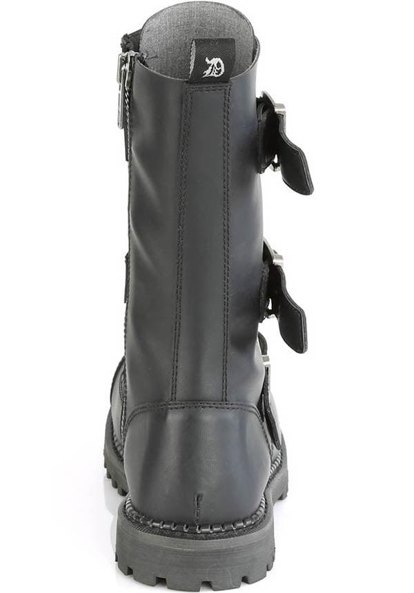 RIOT-12BK [Black] | BOOTS [PREORDER] - Beserk - all, black, boots, boots [preorder], buckles, clickfrenzy15-2023, demonia, demonia shoes, discountapp, flats, flats [preorder], fp, goth, gothic, labelpreorder, labelvegan, men, mens shoes, pleaserimageupdated, ppo, preorder, shoes, steel cap, steel toe, unisex, vegan