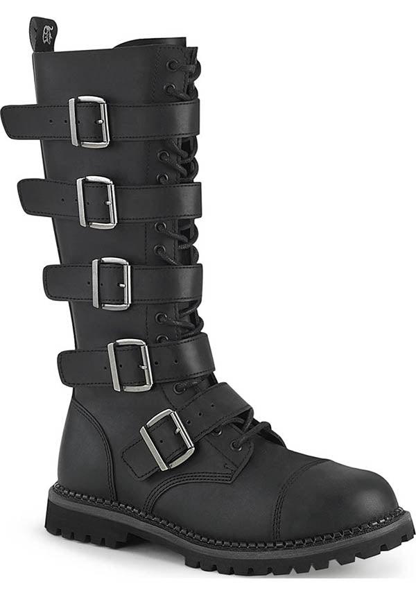 RIOT-18BK [Black] | BOOTS [PREORDER] - Beserk - all, black, boots, boots [preorder], buckles, clickfrenzy15-2023, demonia, demonia shoes, discountapp, flats, flats [preorder], fp, knee high, labelpreorder, labelvegan, pleaserimageupdated, ppo, preorder, shoes, vegan