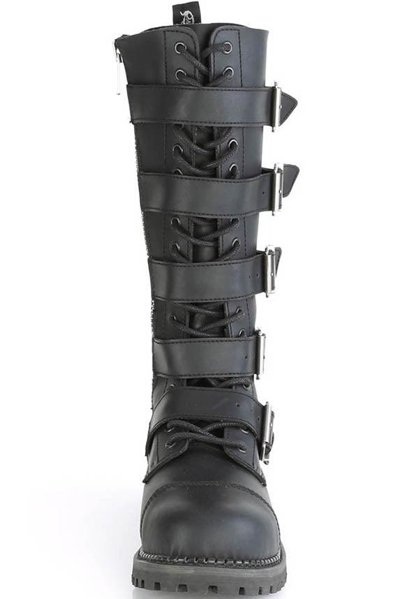 RIOT-18BK [Black] | BOOTS [PREORDER] - Beserk - all, black, boots, boots [preorder], buckles, clickfrenzy15-2023, demonia, demonia shoes, discountapp, flats, flats [preorder], fp, knee high, labelpreorder, labelvegan, pleaserimageupdated, ppo, preorder, shoes, vegan