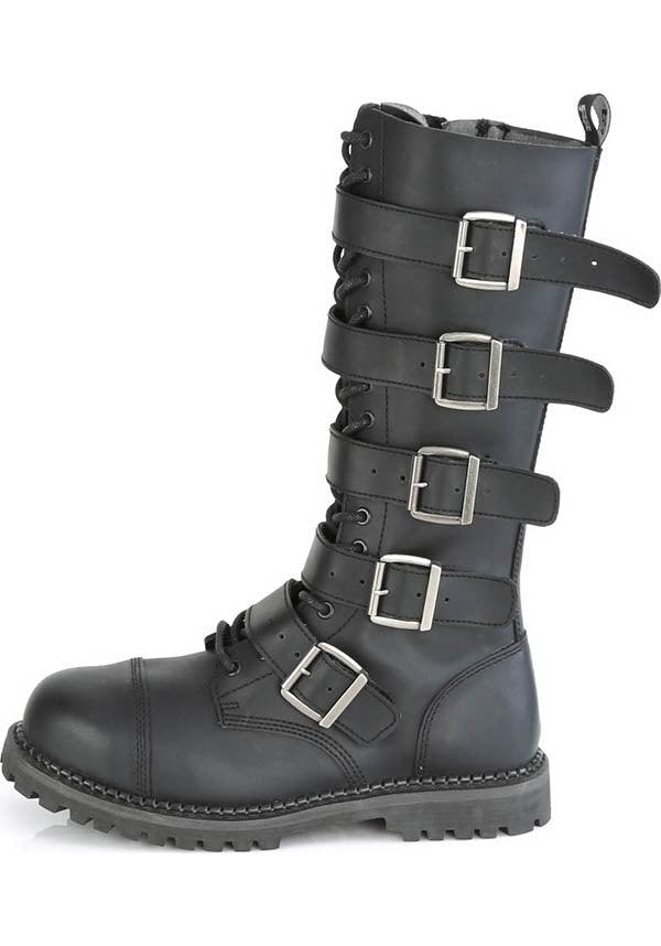 RIOT-18BK [Black] | BOOTS [PREORDER] - Beserk - all, black, boots, boots [preorder], buckles, clickfrenzy15-2023, demonia, demonia shoes, discountapp, flats, flats [preorder], fp, knee high, labelpreorder, labelvegan, pleaserimageupdated, ppo, preorder, shoes, vegan