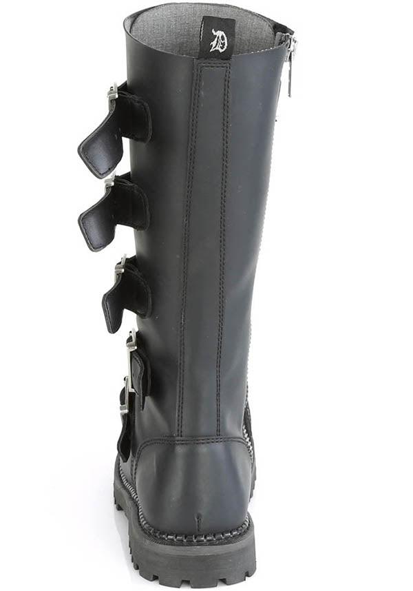 thumbnail image 2 of Demonia Riot-18BK Men's Black Leather Punk Combat Steel Toe Knee High Boots 2 of 6