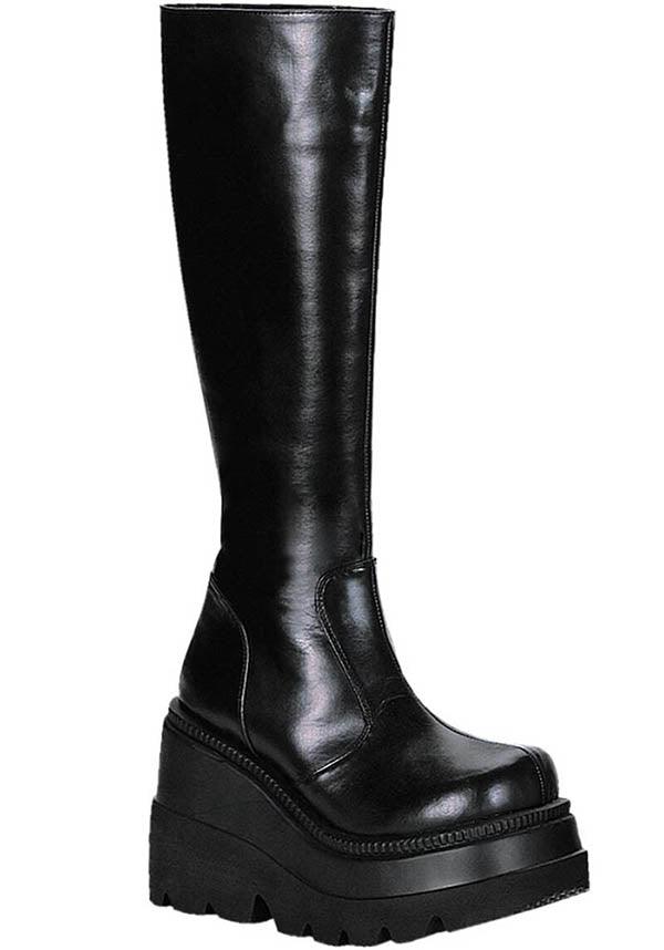 SHAKER-100 [Black] | PLATFORM BOOTS [PREORDER] - Beserk - all, black, boots, boots [preorder], clickfrenzy15-2023, delete, demonia, demonia shoes, discountapp, fp, knee high, labelpreorder, labelvegan, platforms, platforms [preorder], ppo, preorder, shoes, techwear, vegan