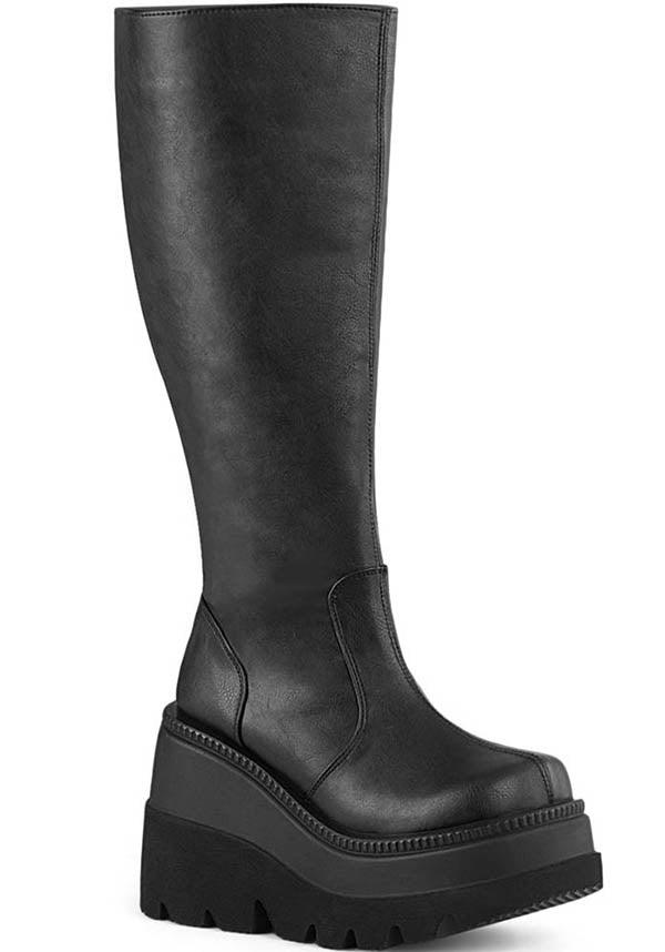 SHAKER-100WC [Black] | WIDE CALF PLATFORM BOOTS [PREORDER] - Beserk - all, black, boots, boots [preorder], clickfrenzy15-2023, discountapp, fp, knee high boots, labelpreorder, labelvegan, long boots, platform boots, platforms, platforms [preorder], ppo, preorder, shoes, vegan
