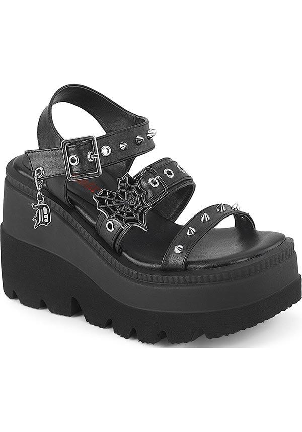 SHAKER-13 [Black Vegan Leather] | FLATS [PREORDER] - Beserk - all, black, clickfrenzy15-2023, demonia, demonia shoes, discountapp, fp, googleshopping, labelpreorder, labelvegan, platforms, platforms [preorder], pool slides and slip ons, ppo, preorder, sandals, shoes, spider web, spiderweb, vegan, web, webs