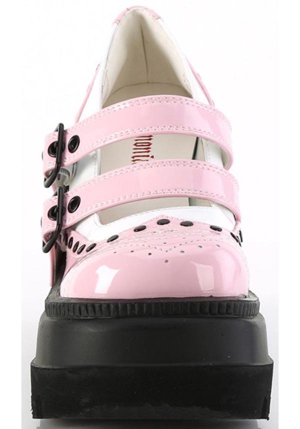 SHAKER-27 [Baby Pink-White Patent] | PLATFORMS [PREORDER] - Beserk - all, clickfrenzy15-2023, colour:pink, demonia, demonia shoes, discountapp, fp, googleshopping, labelpreorder, labelvegan, pastel goth, pastel pink, pink, platform, platforms, platforms [preorder], ppo, preorder, shoes, vegan, wedge, wedges