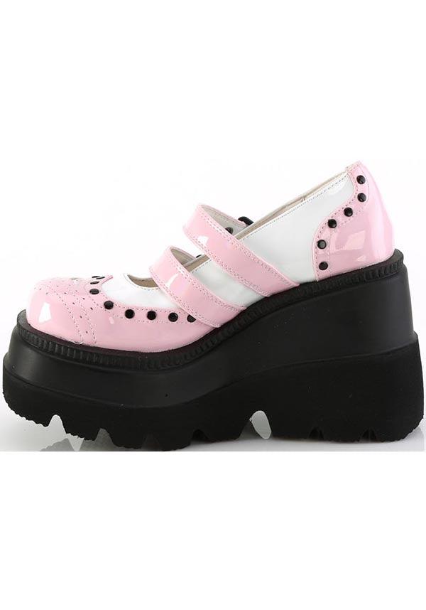 SHAKER-27 [Baby Pink-White Patent] | PLATFORMS [PREORDER] - Beserk - all, clickfrenzy15-2023, colour:pink, demonia, demonia shoes, discountapp, fp, googleshopping, labelpreorder, labelvegan, pastel goth, pastel pink, pink, platform, platforms, platforms [preorder], ppo, preorder, shoes, vegan, wedge, wedges