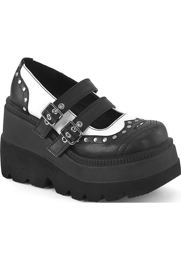 SHAKER-27 [Black-White Vegan Leather] | FLATS [PREORDER] - Beserk - all, black, black and white, clickfrenzy15-2023, demonia, demonia shoes, discountapp, fp, googleshopping, goth, gothic, labelpreorder, labelvegan, platform heels, platforms, platforms [preorder], ppo, preorder, shoes, vegan, white