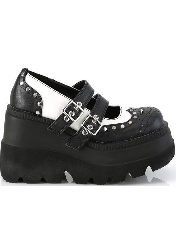SHAKER-27 [Black-White Vegan Leather] | FLATS [PREORDER] - Beserk - all, black, black and white, clickfrenzy15-2023, demonia, demonia shoes, discountapp, fp, googleshopping, goth, gothic, labelpreorder, labelvegan, platform heels, platforms, platforms [preorder], ppo, preorder, shoes, vegan, white