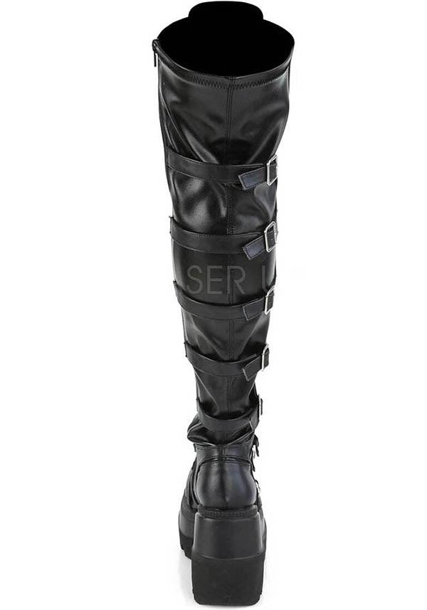 SHAKER-350 [Black] | PLATFORM BOOTS [PREORDER] - Beserk - all, black, boots, boots [preorder], clickfrenzy15-2023, demonia, demonia shoes, discountapp, fp, labelpreorder, labelvegan, lace up, ladies, nov18, platforms, platforms [preorder], pleaserimageupdated, ppo, preorder, shoes, thigh high, vegan