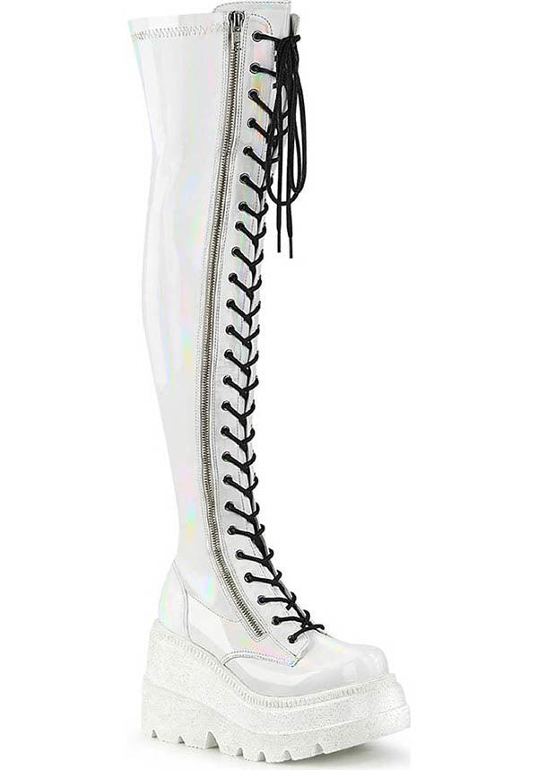 Demonia Shoes SHAKER 374 White Hologram Platform Boots Buy Online Australia