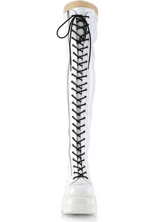 SHAKER-374 [White Hologram] | PLATFORM BOOTS [PREORDER] - Beserk - all, all ladies, boot, boots, boots [preorder], clickfrenzy15-2023, discountapp, fp, knee high boots, labelpreorder, labelvegan, lace up, ladies, long boots, platform, platform boots, platforms, platforms [preorder], ppo, preorder, shoes, thigh high boots, vegan, white