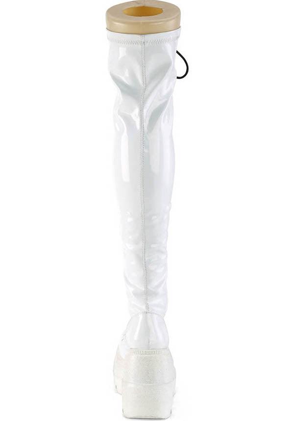 SHAKER-374 [White Hologram] | PLATFORM BOOTS [PREORDER] - Beserk - all, all ladies, boot, boots, boots [preorder], clickfrenzy15-2023, discountapp, fp, knee high boots, labelpreorder, labelvegan, lace up, ladies, long boots, platform, platform boots, platforms, platforms [preorder], ppo, preorder, shoes, thigh high boots, vegan, white
