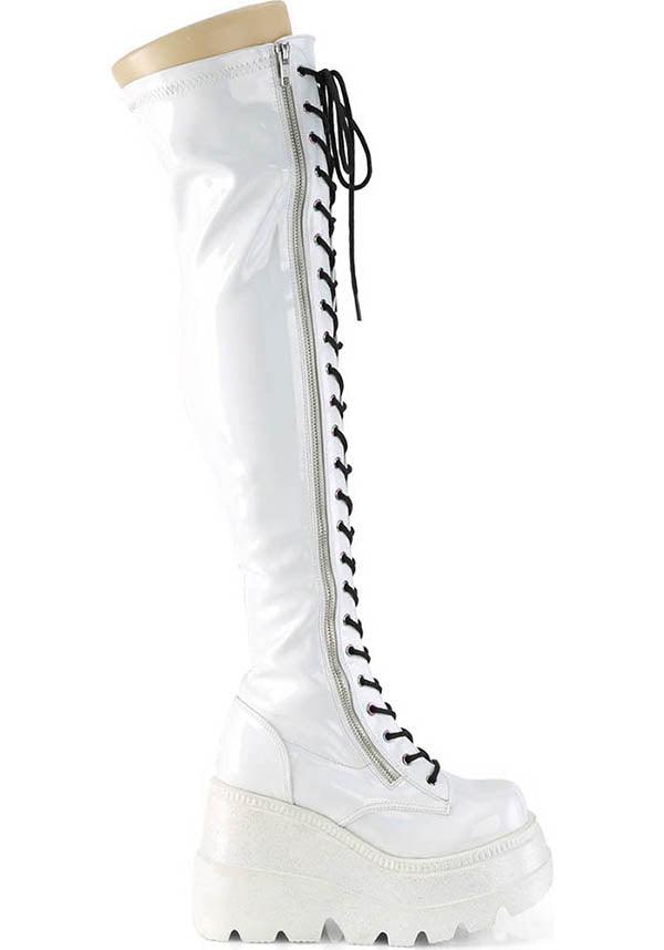 SHAKER-374 [White Hologram] | PLATFORM BOOTS [PREORDER] - Beserk - all, all ladies, boot, boots, boots [preorder], clickfrenzy15-2023, discountapp, fp, knee high boots, labelpreorder, labelvegan, lace up, ladies, long boots, platform, platform boots, platforms, platforms [preorder], ppo, preorder, shoes, thigh high boots, vegan, white