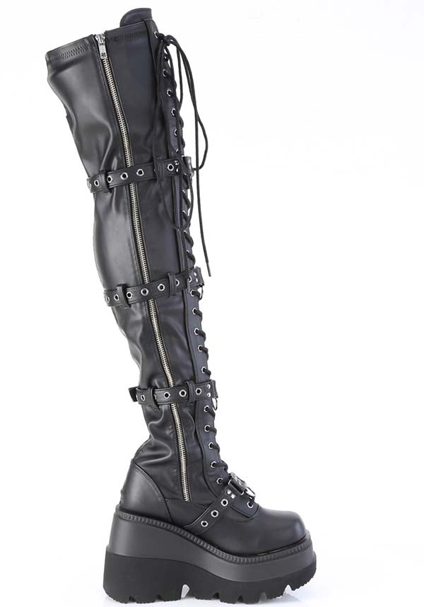Demonia Shoes - SHAKER-420 Black Stretch Vegan Leather