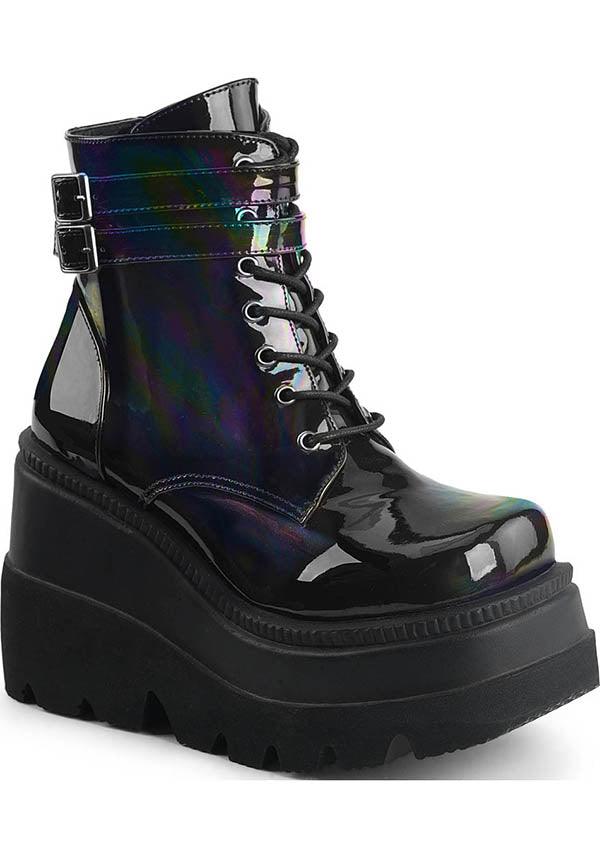 SHAKER-52 [Black Holo] | BOOTS [PREORDER] - Beserk - all, ankle boots, black, boot, boots, boots [preorder], clickfrenzy15-2023, demonia, demonia shoes, discountapp, fp, goth, gothic, halloween, holo, hologram, holographic, labelpreorder, labelvegan, platform, platform boots, platforms, platforms [preorder], ppo, preorder, punk, shiny, shoes, techwear, vegan