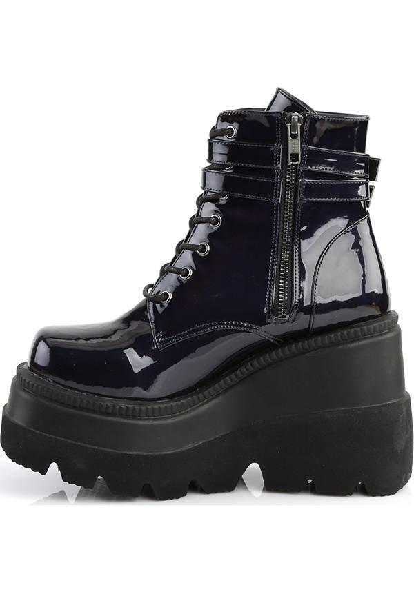 SHAKER-52 [Black Holo] | BOOTS [PREORDER] - Beserk - all, ankle boots, black, boot, boots, boots [preorder], clickfrenzy15-2023, demonia, demonia shoes, discountapp, fp, goth, gothic, halloween, holo, hologram, holographic, labelpreorder, labelvegan, platform, platform boots, platforms, platforms [preorder], ppo, preorder, punk, shiny, shoes, techwear, vegan