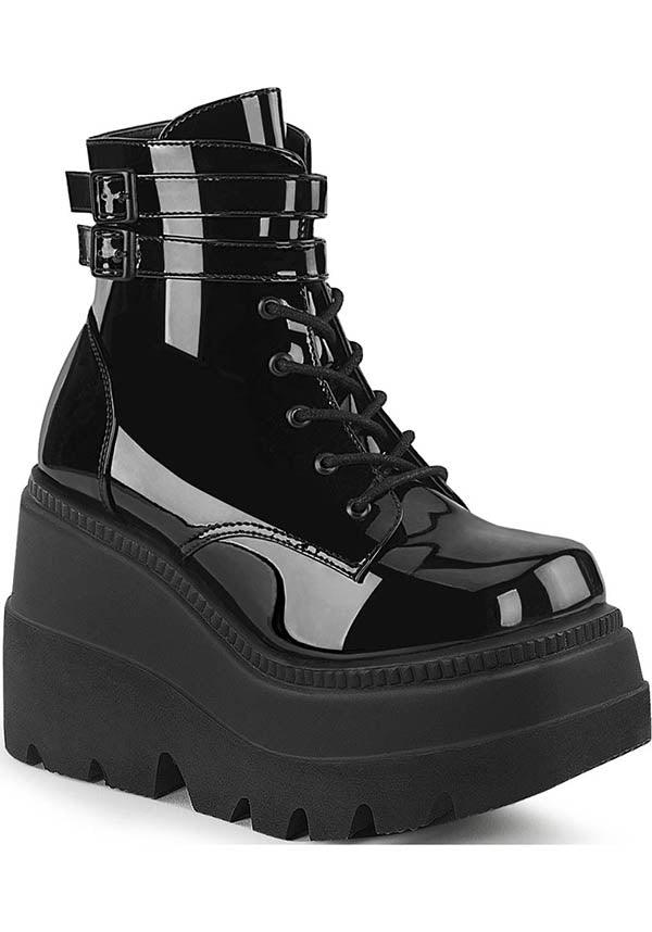 SHAKER-52 [Black Patent] | PLATFORM BOOTS [PREORDER] - Beserk - all, ankle boots, black, boot, boots, boots [preorder], clickfrenzy15-2023, demonia, demonia shoes, discountapp, fp, gloss, glossy, goth, gothic, halloween, labelpreorder, labelvegan, patent, platform, platforms, platforms [preorder], ppo, preorder, punk, shiny, shoe, shoes, techwear, vegan