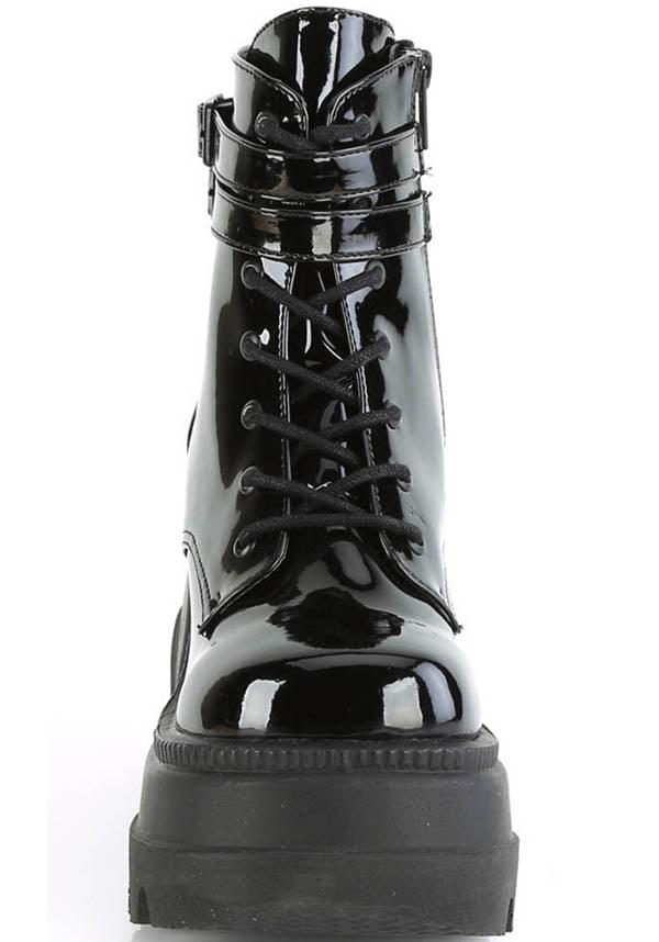SHAKER-52 [Black Patent] | PLATFORM BOOTS [PREORDER] - Beserk - all, ankle boots, black, boot, boots, boots [preorder], clickfrenzy15-2023, demonia, demonia shoes, discountapp, fp, gloss, glossy, goth, gothic, halloween, labelpreorder, labelvegan, patent, platform, platforms, platforms [preorder], ppo, preorder, punk, shiny, shoe, shoes, techwear, vegan