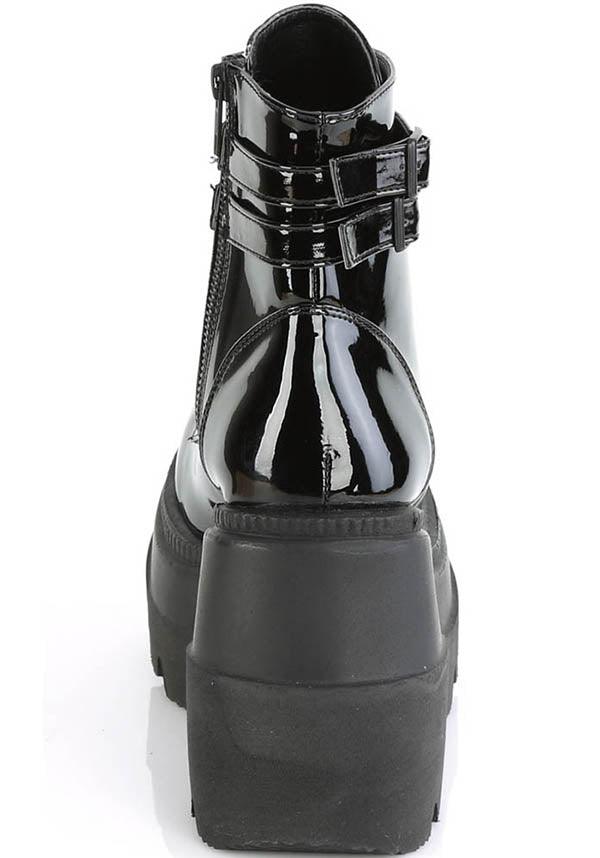SHAKER-52 [Black Patent] | PLATFORM BOOTS [PREORDER] - Beserk - all, ankle boots, black, boot, boots, boots [preorder], clickfrenzy15-2023, demonia, demonia shoes, discountapp, fp, gloss, glossy, goth, gothic, halloween, labelpreorder, labelvegan, patent, platform, platforms, platforms [preorder], ppo, preorder, punk, shiny, shoe, shoes, techwear, vegan