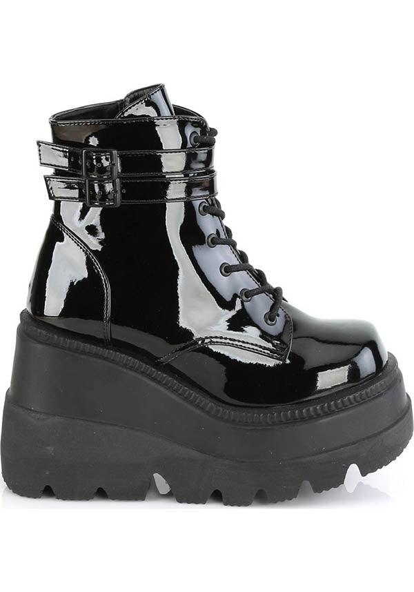 SHAKER-52 [Black Patent] | PLATFORM BOOTS [PREORDER] - Beserk - all, ankle boots, black, boot, boots, boots [preorder], clickfrenzy15-2023, demonia, demonia shoes, discountapp, fp, gloss, glossy, goth, gothic, halloween, labelpreorder, labelvegan, patent, platform, platforms, platforms [preorder], ppo, preorder, punk, shiny, shoe, shoes, techwear, vegan