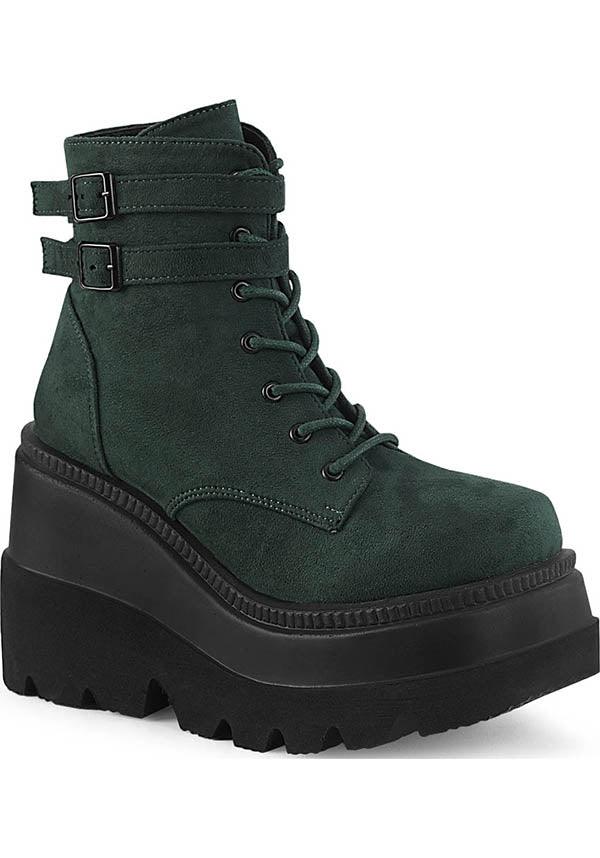 SHAKER-52 [Emerald] | PLATFORM BOOTS [PREORDER] - Beserk - 420sale, all, ankle boots, black, boots, boots [preorder], clickfrenzy15-2023, colour:green, dark green, demonia, demonia shoes, discountapp, emerald green, fp, green, labelpreorder, labelvegan, platform boots, platforms, platforms [preorder], ppo, preorder, shoes, vegan